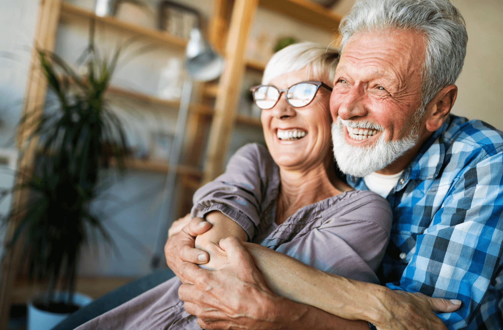 A happy senior couple enjoying their lives in a senior living community.